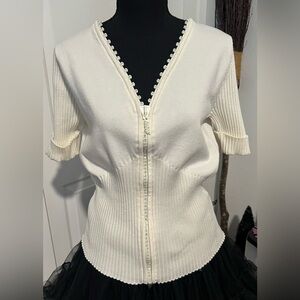 Belldini EUC SS Cardigan Rhinestone Zipper and Pull Size L